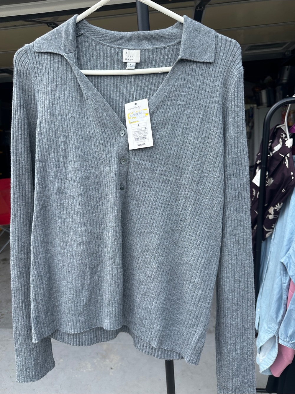 a new day Heather Gray Ribbed V-Neck Button Cardigan